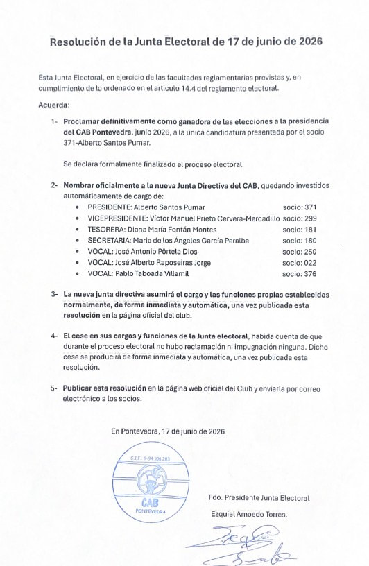 Acta de la reunión de la nueva Junta Directiva